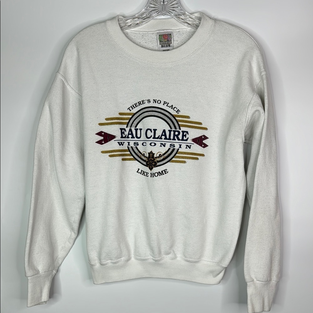 Vintage Fruit Of The Loom Eau Claire, Wisconsin White Crew Sweatshirt Small